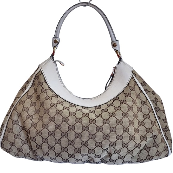 Gucci Abbey GG Canvas and Leather Hobo D Ring Bag Tan White - Picture 5 of 14